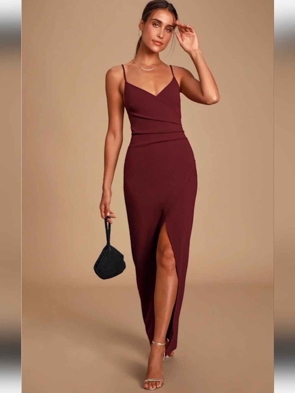 LULUS Spaghetti Strap Draped Burgundy Evening Dress Sz L